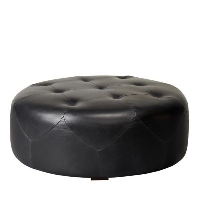 Image of Charme Black Leather Ottoman 41"